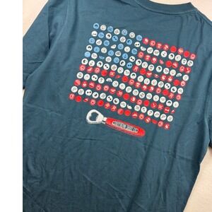 Southern Shirt Co Mens Large Teal Blue Bottle Cap Flag Pocket Tee Preppy Boho